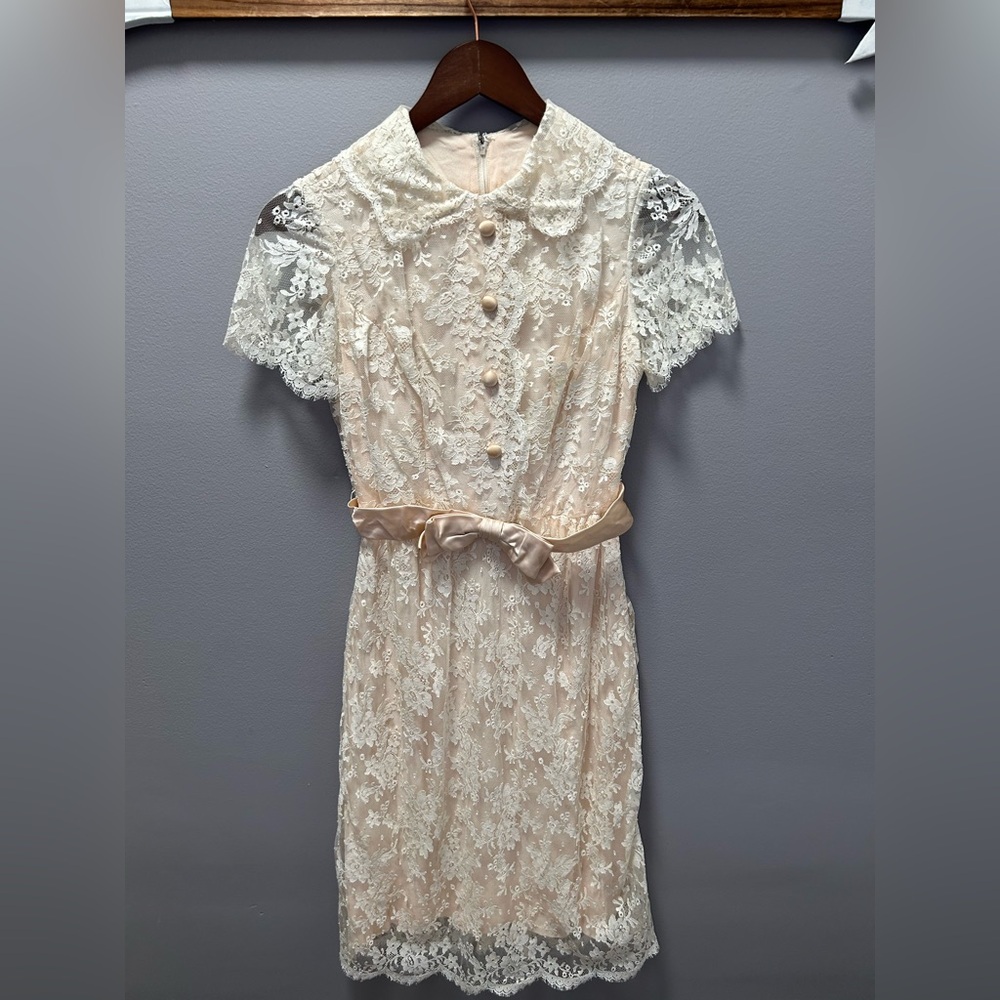 1950s Vintage Parnes Feinstein Pink And Cream Lace Dress